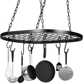 Patelai 20 Inch Pots and Pans Organizer Hanging Rack Pot and Pan Organizer with 20 S Hooks for Home, Restaurant, Kitchen Cookware, Utensils, Books, Household(Black)