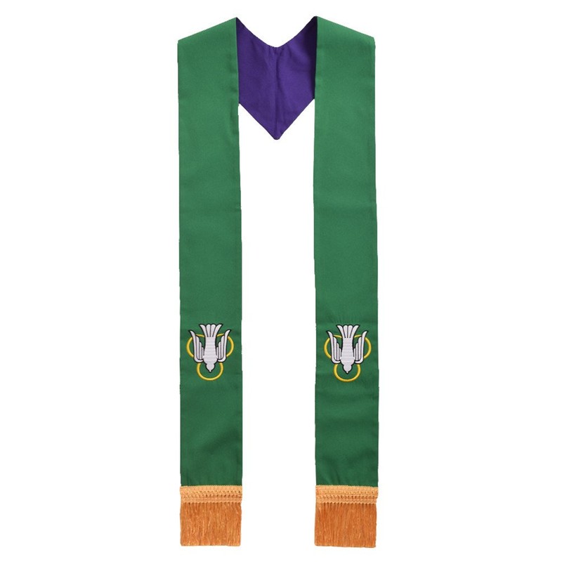 BLESSUME Church Pastor Reversible Stole with Tassels (Purple & Green)