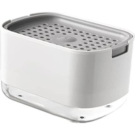 Soap Detergent Dispenser, 2-in-1 Pump, Sponge Holder Rack Shelf, Countertop Caddy, Dishwashing Hand Soap Dispenser for Kitchen, Bathroom, Liquid Hand Pump Dispenser (Sponge Included) - White