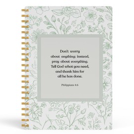 FISWAFY Retro Green Floral Christian Notebook, Philippians 4:6 Bible Verse Journal, Religious Prayer Journal for Writing, Faith Based Gifts, Church Notes Spiral Notebook, 5.5x8.3 Inch 550