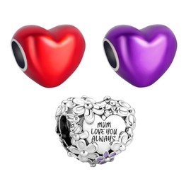 Annmors Charm Family Love Hearts Pendant, S925 Sterling Silver Bracelet Bead with Cubic Zirconioa for European Bracelets, Necklaces, Mother's Day, Christmas, Jewellery Gift for Men and Women, Silver