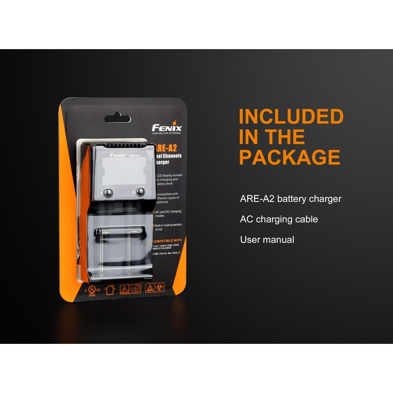 EdisonBright Fenix are-A2 Home/in-car Battery Charger for 21700/18650/16340 BBX5 Battery