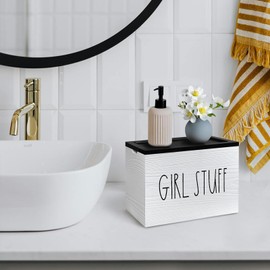 MISTOD Tampon Holder for Bathroom, Pad And Tampon Organizer with Tray Lid, Wood Feminine Product Organizer Shark Week Tampon Storage, Bathroom Accessories Small Storage Box - White