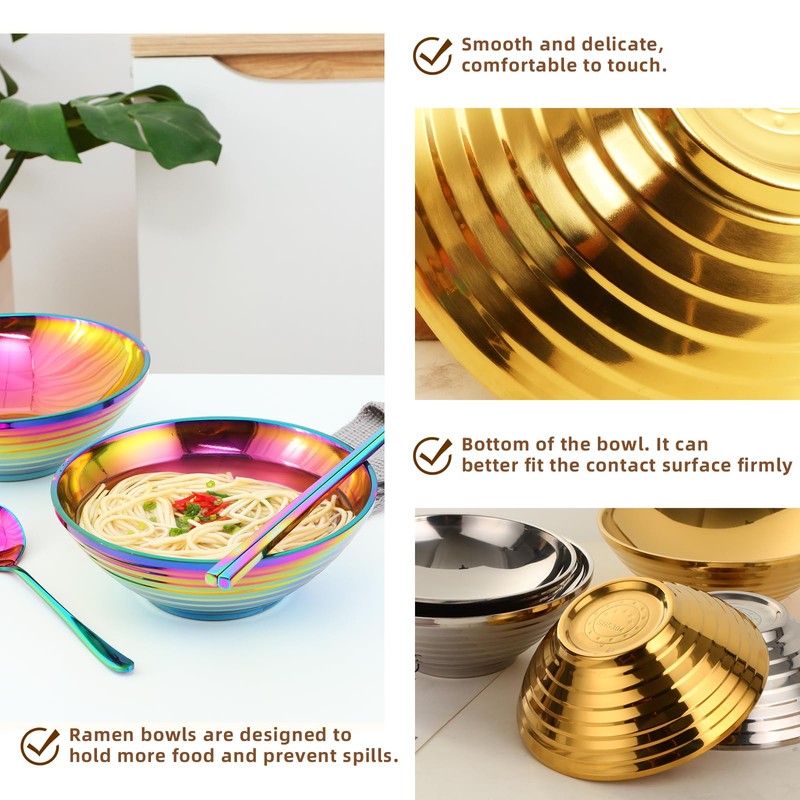 Meiishaaa Ramen Noodle Bowl, 2 Set (8PCS) Stainless Steel Japanese