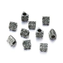Cheriswelry 10pcs Triangular Prism 304 Stainless Steel European Large Hole Beads with Cross Antique Silver Metal Loose Spacer Beads 11x11mm for DIY Earring Bracelet Necklace Jewelry Making
