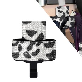 I3DIDEA Bling Car Chapstick Holder with Rhinestones,2-in-1 Compact Lipstick & Sunglasses Holder | Adhesive Mount Cosmetic Organizer | Car Interior Accessories for Women (Cows)