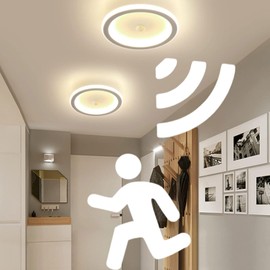 Modern LED Ceiling Light With Motion Sensor, Movement Sensor Ceiling Lamp Ultra thin Small Round Design Light for Entrance Hallway Aisle Stair Office Kitchen, Warm White LED Energy Saving 20W (White)