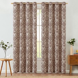 jinchan Linen Curtains for Bedroom Brown Damask Patterned Curtains 84 Inches Long for Living Room Light Filtering Vintage Curtains Baroque Style Drapes Grommet Window Treatments 2 Panels Set