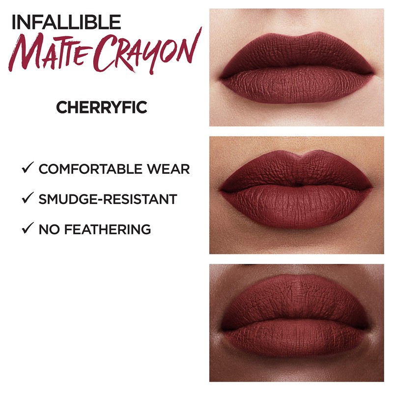 L’Oréal Paris Infallible Matte Lip Crayon, Cherryific (Packaging May Vary)