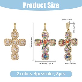 CHGCRAFT 8 Pcs Cross Cubic Zirconia Charm Pendants Brass Micro Cross Charm Real 16K Gold Plated for Jewelry Necklace Bracelet Making Crafts 2 Colors