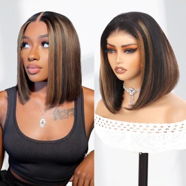 1B/30 4x4 Pre Cut Lace Human Hair Wig 180% Dichte, Echthaar Perücke Damen Straight Bob Lace Front Perücke Kurz Ready To Go Glueless Wig Human Hair For Black Women 10 Zoll