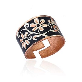 Artisan Handmade Flower Rings for Women Black Flower Rings Daisy Flower Copper Cuff Rings