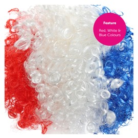 Supporters Blue, Red and White Afro Wig - Perfect for Football Fans Rugby Fans or Any Sporting Events and Fancy Dress Parties - Pack Of 1