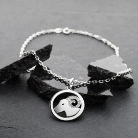 Silver Chain Necklace 925 Silver with Zodiac Sign Aries, Sterling Silver, Cubic Zirconia