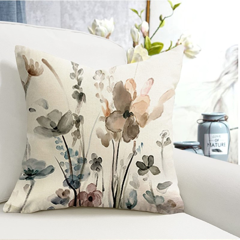 YCOLL Cushion Covers, Set of 4, Linen, Decorative, Geometric Pattern,
