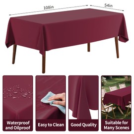 CXPSINC 2 Pack Plastic Tablecloth 54" x 108"Disposable Tablecloth Rectangle Plastic Table Cover for 6 to 8 Foot Tables Indoor or Outdoor Parties Birthdays Weddings Christmas Anniversary (Burgundy)