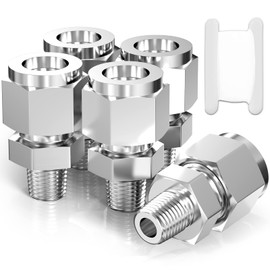 TAISHER 2PCS 304 Stainless Steel Compression Tube Pipe Fitting Connector, 1/4" Tube OD x 1/8" NPT Male Straight Adapter