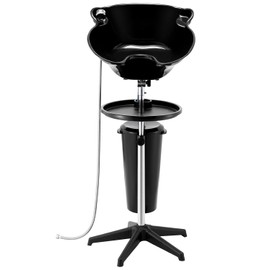 Happybuy Portable Shampoo Bowl,Black,Deep Shampoo Sink for Washing Hair with Adjustable Height and Angle, Includes Drain Hose, Shower Head and Bucket, Portable Salon Sink for Barbershop Spa Center Use