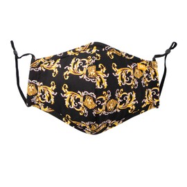 Spring Notion Reusable Washable Fashion Floral Cotton Cloth Face Mask for Adults and Kids Black Gold Medium