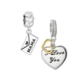 Abalorio de plata de ley 925 oxidada para madre con forma de corazón, diseño de flor rosa, con texto "Best Mom", con texto en inglés «MAMA», One Size, Metal, No es una piedra preciosa