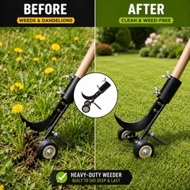 Heavy-Duty Garden Weeder Tool for Lawn Care – Manual Root Puller with Cutter & Wheels for Dandelions