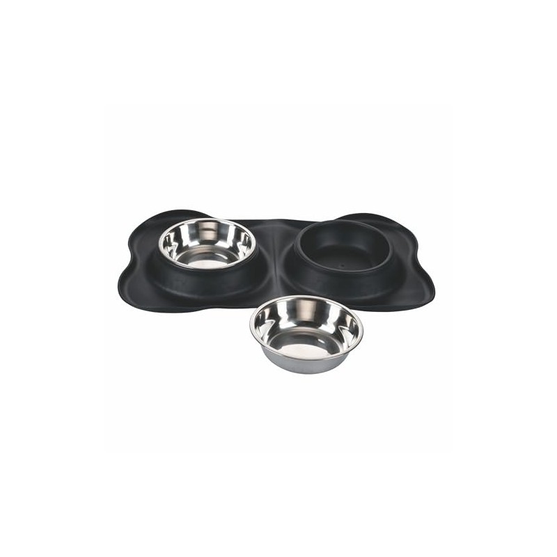 Double Pet Bowl Steel with Non-Slip Rubber Mat