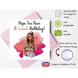 Printperfect Ariana Grande Birthday Card for Girls and Women, “Have a Grande Birthday” - Birthday Cards For Her - Daughter, Sister - 6th, 7th, 8th 9th 10th 11th 12th 13th 14th 15th PINK