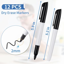JEFURE Black Whiteboard Markers, Pack of 12, Whiteboard Pens with Fine Tip, Foil Pen, Wipe Clean for Whiteboards, Notebooks and Glass