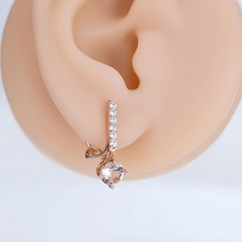 FH.bird Women's Earrings Morganite Swinging [Brilliant] Silver 925 Silver Hypoallergenic April Birthstone Earrings Wedding Pearls Cute Simple Office Work Girlfriend Birthday Gift Female Present