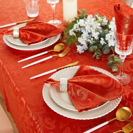 HommxJF 12 Pieces Wave Scroll Damask Jacquard Satin Napkins Orange Cloth Napkins 17 x 17 inch,Water Resistant Spillproof Dinner Napkins for Restaurant Weddings Party Dinner Decoration