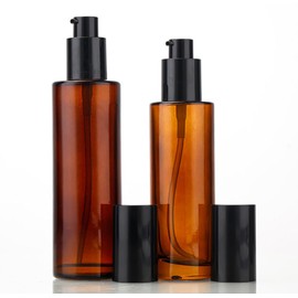 3Pcs 60ml 2oz Amber Glass Pump Bottle Refillable Travel Cream Lotion Bottle Mini Soap Dispenser Cosmetic Container Vial Jar for Emulsion Essence Liquid Foundation