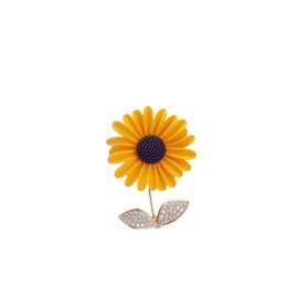 Peasimy Rhinestone Sunflower Brooch with Rhinestone Leaves Crystal Floral Pin for Women Flower Jewelry for Blouse, Dress, Scarf, Hat (Yellow)