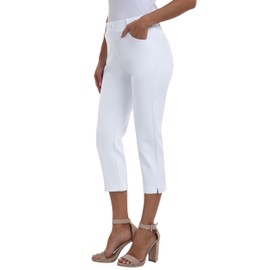 MoFiz Women's Capri Pants for Summer - White Pull-On Stretch Straight Leg, Golf Yoga & Business Casual Dressy Work Office Cropped Pants with Pockets L