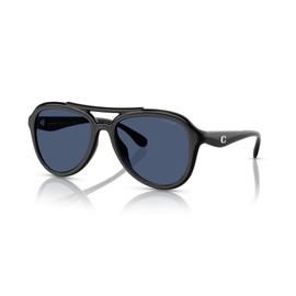 COACH Women's HC8406U Universal Fit Aviator Sunglasses, Black/Blue Solid, 55 mm