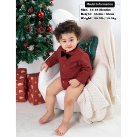A&J DESIGN Shirt for Baby Boy Clothes Rompers Long and Short Sleeves with Bow Tie Party Gift 3-18 Months, Wine, 12-18 Meses