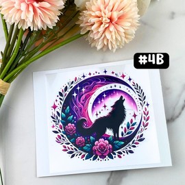 UV DTF DECALS, 4" height, Cup Decals, Cup Stickers, Cup Decor:_#4C - Wolf (full moon)