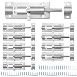 QWORK Heavy Duty Door Latch Lock - 10 Pack 3-Inch Thickened Stainless Steel Barrel Bolts for Enhanced Security and Privacy - Easy Install Locks for Doors, Windows, Cabinets - Mounting Screws Included