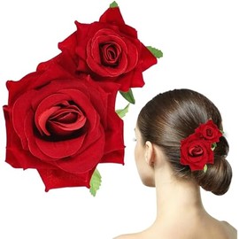 Rose Hair Clip, Rose Brooch Floral Clips Flower Flannel Elegant Hairpins Fabric Rose Hair Flowers Barrettes Prom Party Wedding Bridal Hair Accessories Headpieces for Women Girls Party Wedding (Red)