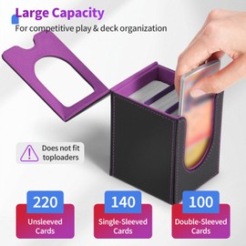 Euqvunn Deck Box con finestra display, contiene fino a 130 carte a bustina singola, include 2 divisori per una facile organizzazione, ideale per esposizione e trasporto (Nero & Viola)