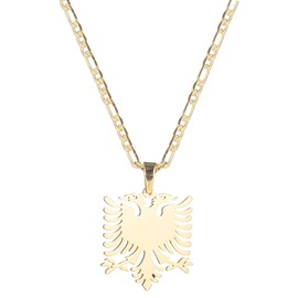 yipima 18K Gold Plated Albania Eagle Pendant Necklace for Women Men Polishing Stainless Steel Jewelry 3mm Flat Figaro Chain Necklace 18/22 inches (gold, chain length: 22")