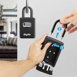 Diyife Key Safe, [Weatherproof] Portable Lock Box for Keys Outdoor with Removable Shackle, Door Handle & Wall Mounted Combination Key Lock Box for Home Office Garage School Airbnb (Black)