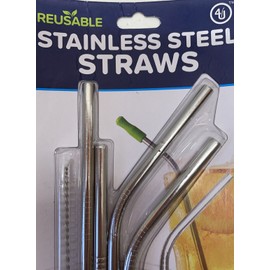 4U Stainless Steel Reusable Straws Set of 4 with Silicone Tips Brush 9 Piece Set