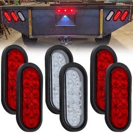 6Pcs 6 Inch Oval LED Trailer Tail Lights 10 LED, 4 Red and 2 White 6" Oval Led Stop Turn Tail Lights Brake Reverse Back Up Trailer Lights w/Flush Mount Grommets Plugs Waterproof for RV Truck Bus 12V