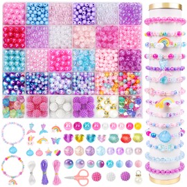 DIYDEC 1200+ Stück Perlen zum Auffädeln Kinder, Bunte Anhänger Meerjungfrau perlen Schmuck Ketten Bastelset für DIY Armbänder Handwerk Schmuckherstellung