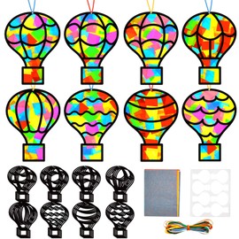 32 Sets Hot Air Balloons Tissue Paper Craft Kits Back To School Suncatchers Bulk Stained Glass Effect Hot Air Hanging Ornaments Make Your Own DIY Art Crafts Decor for Kids Classroom School Activities