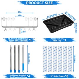 Gtouse 12 Pcs Large Paint Roller Kit,12-18" Adjustable Roller Frame & Thickened Extendable 1-5 Ft Steel Pole Paint Roller Set,18" Paint Roller Sleeves 23.6'' Paint Roller Tray for Wall Ceiling