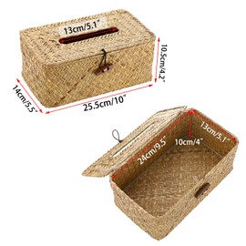 BTSKY Rectangular Rattan Tissue Box Cover - Woven Tissue Box Holder Seagrass Decorative Napkin Dispenser Holder Box Wicker Facial Tissue Paper Holder for Car Home Office (Light Yellow)