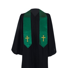 IvyRobes Adult Clergy Choir Stolen with Embroidery Cross Traditional 152 cm Unisex Church Priest Costume 5 Colours, forest green