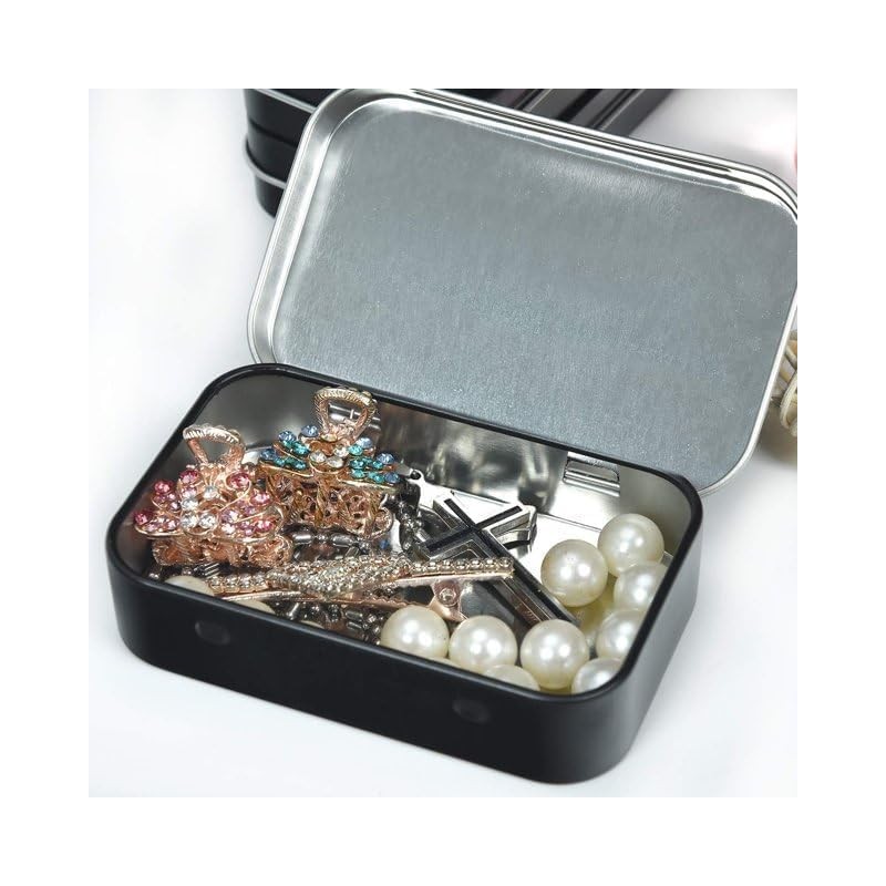 Zhuluck 3 Pcs Black Rectangular Small Tins with Lids Tin