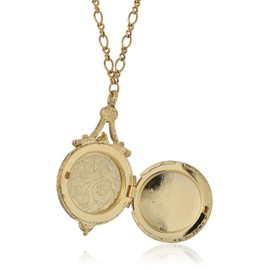 Symbols of Faith "Inspirations" 14k Gold-Dipped Blue Enamel Mary and Child Locket Necklace, 17.5"
